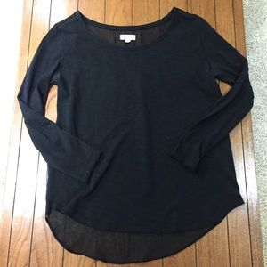 Black 3/4 Length Sleeve T with Chiffon Back